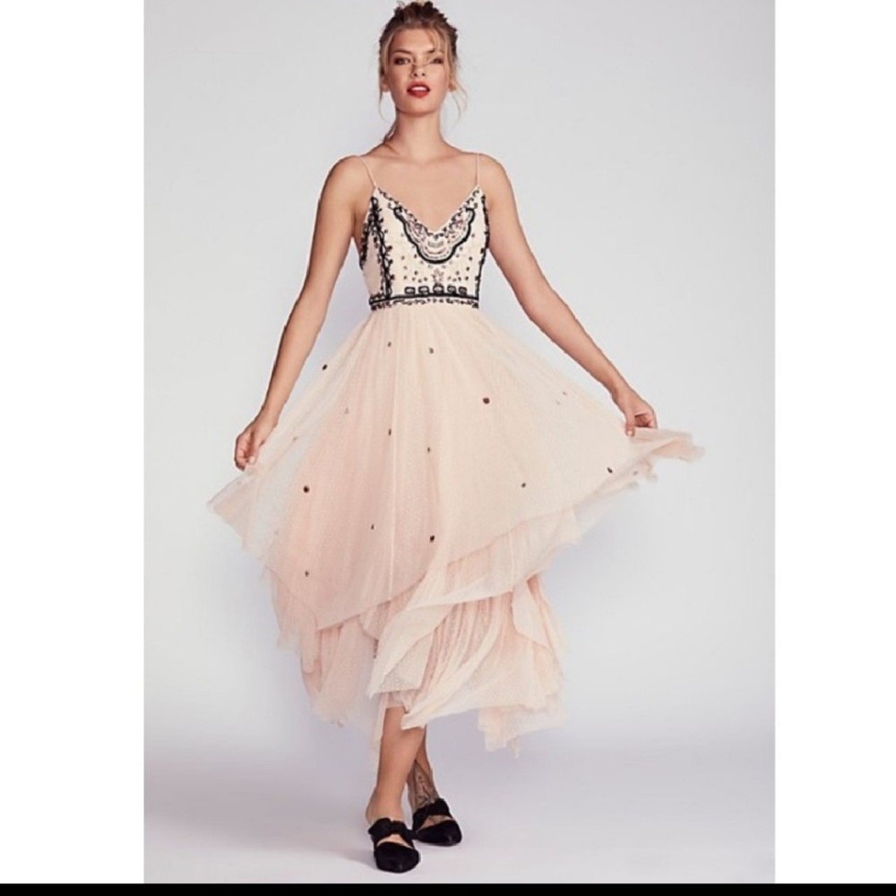 Free People Embellished Tulle dress in blush